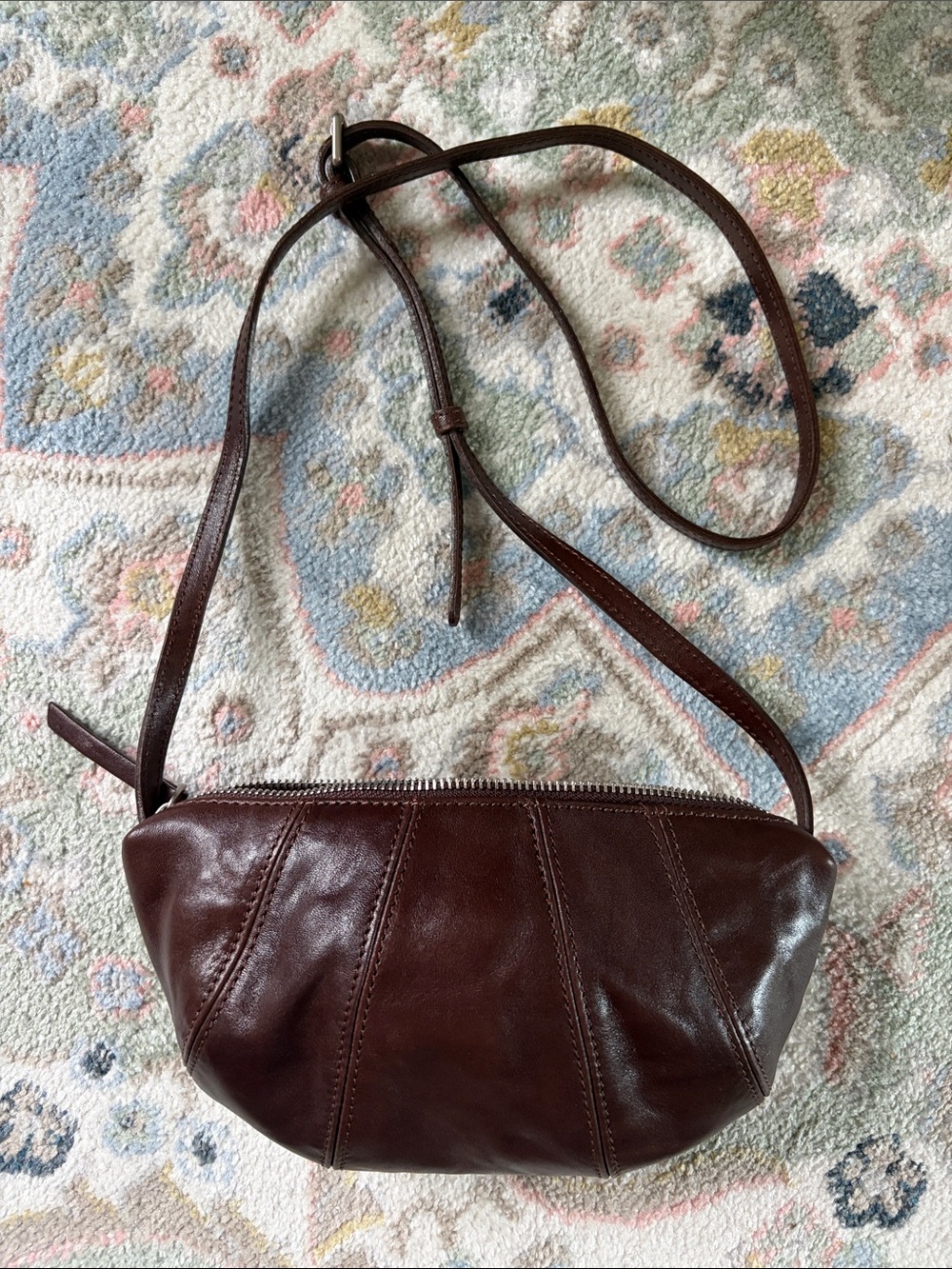 Shiny Brown Croissant Crossbody Bag